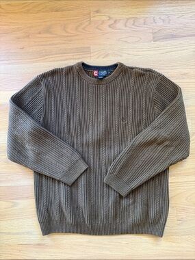 Vintage Men’s Chaps 100% Cotton Ribbed Knit Sweater Chocolate Brown Crewneck L